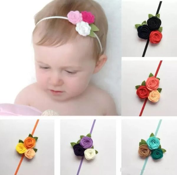 Diadema de flores rosas de fieltro Triple para niños, diadema navideña para niñas, tocados para niños pequeños, accesorios para fotos de princesas, accesorios para el cabello