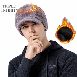 TRIPLE INFINITY Marca Hombres Sombrero Invierno Gorros de punto gruesos A prueba de viento Cálido Cómodo Bufanda al aire libre Sombrero de ciclismo integrado Gorra masculina Q0911