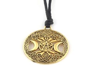 Triple Lune Déesse Wicca Pentagramme Amulette Magique Collier Vintage Argent Femmes Arbre de vie Lune Gothique Pendentif Colliers Pour hommes 8347188