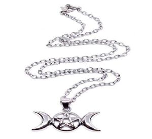 Triple Moon Wiccan Pentacle Collier Pendant Vintage Silver Alloy Gothic Collares Collier Femme Fashion Bijoux Goddess6203144