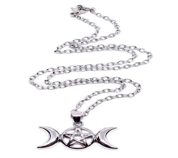 Triple Moon Wiccan Pentacle Collar colgante Vintage Silver Alloy Collares Declaración Collar Mujeres Joyas de moda Goddess4668816