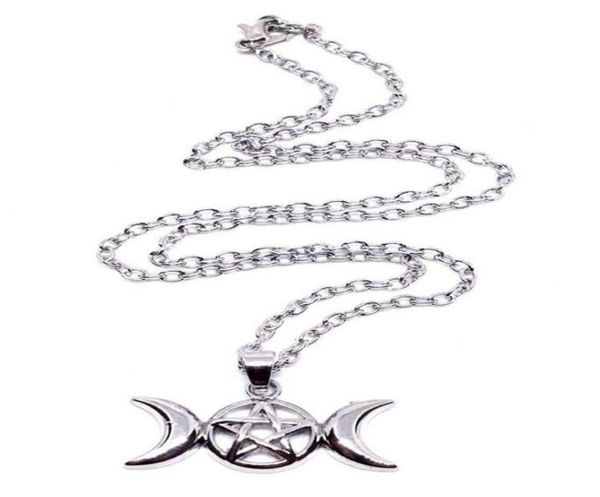 Triple Lune Wiccan Pentacle Collier Pendentif Vintage En Alliage D'argent Gothique Collares Déclaration Collier Femmes Bijoux De Mode Déesse1205869