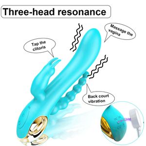 Triple Pleasure Rabbit Vibrator Dildo Realistisch sexy speelgoed voor volwassen vrouwen Buttplug vagina Anal Pussy G Spot Massager Masturbator