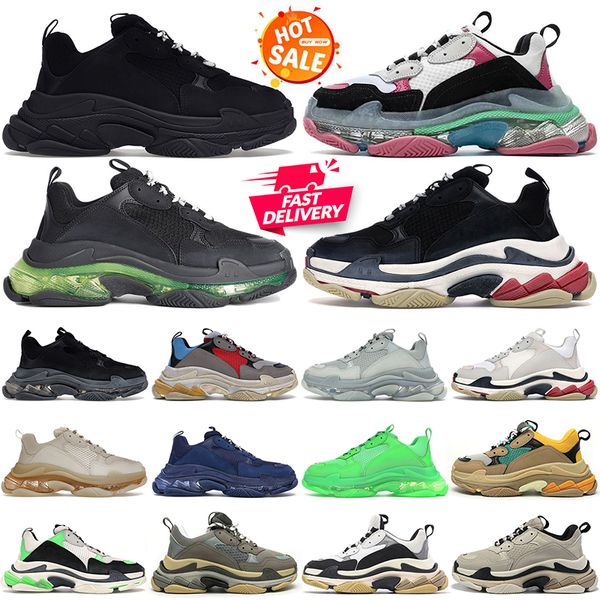 Triple S Zapatos casuales para hombres, mujeres, zapatillas de deporte de diseñador, triples, negro, blanco, gris, rojo, rosa, azul, verde, luz, bronceado, plataforma oreo, entrenadores para hombre, corredores con forma de placa al por mayor