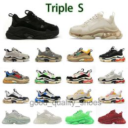 Triple s Vrijetijdsschoenen Sneakers Transparante zool Platform Grote Toenemend Zwart Wit Rood Neon Groen Kristal Ontwerpers Sport Mode Heren Dames Dames Parijs 17fw Oud Papa