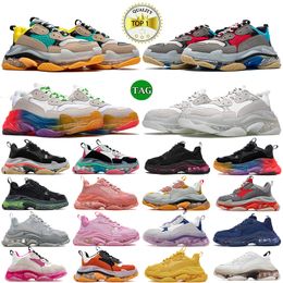 Triple s Clear Sole Zapatos casuales Diseñador Hombres Mujeres Viejo Papá Plataforma Zapatillas de deporte Beige Verde Amarillo Blanco Negro Flou Zapato Moda Lujo Burbuja Fondo Cristal Entrenadores