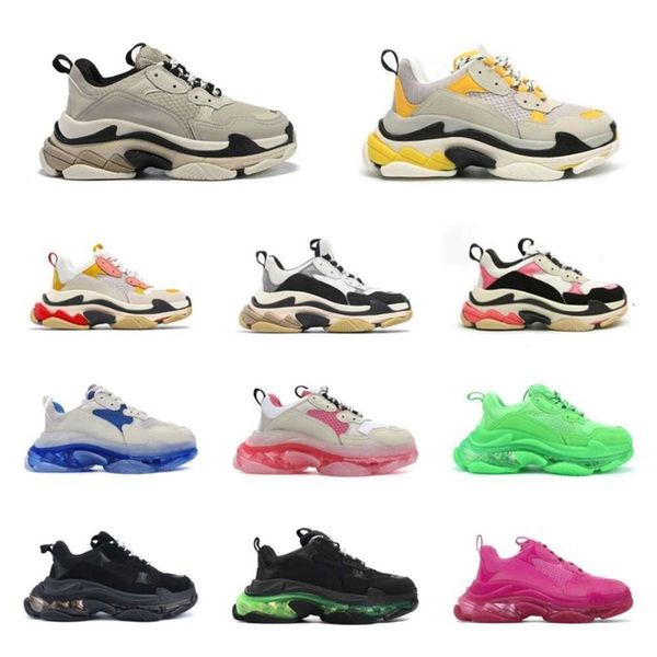 Triple S Zapatillas de baloncesto para mujer para hombre Paris 17FW Plataforma Todo Negro Blanco Beige Rosa Púrpura Gimnasio Diseñadores de lujo Chunky Sneaker Suela transparente Cómodo