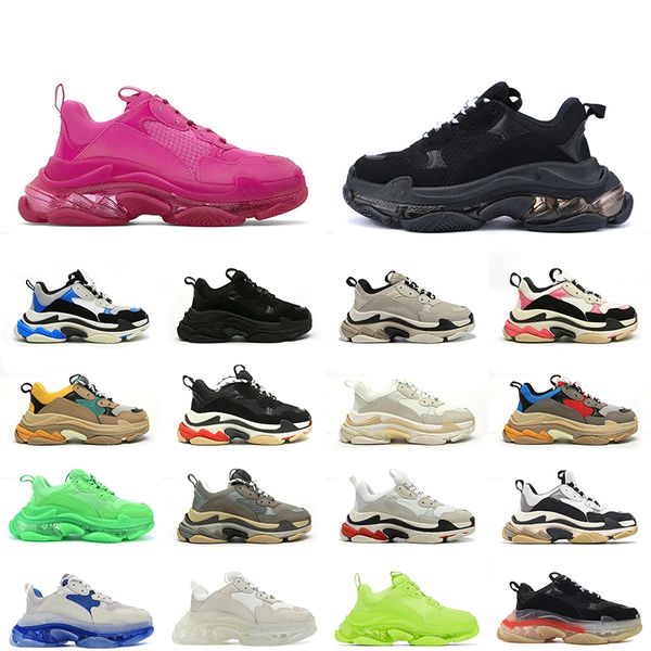 Triple S Rose Casual Designer Chaussures Luxurys Marque Femmes Hommes Plateforme Baskets Noir Blanc Gery Rouge Bleu Royal Néon Vert Beige Tennis Mens Semelle Claire Baskets Grande Taille