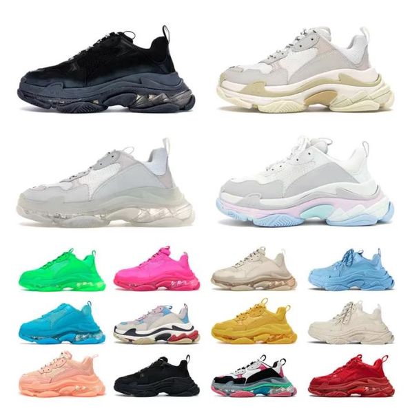 Triple S Zapatos para correr París Mujer Hombre Zapatos para papá Todo Negro Blanco Verde Rosa Rojo Diseñadores de lujo Zapatillas planas con fondo de cristal schuhe Chunky Style