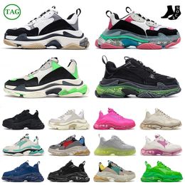 Triple S Sneaker Designer Shoes Hombres Luxury Paris 17Fw Mujeres Top Leather Casual Shoe Low Lace Up Clear Sole Flat Sneakers con etiqueta