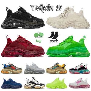 Triple s triples designer chaussures de course hommes femmes luxe plates-formes extérieures sneaker nouveau tout noir whte pin chanceux vert plein rose rouge og néon blanc voile 2.0 formateur