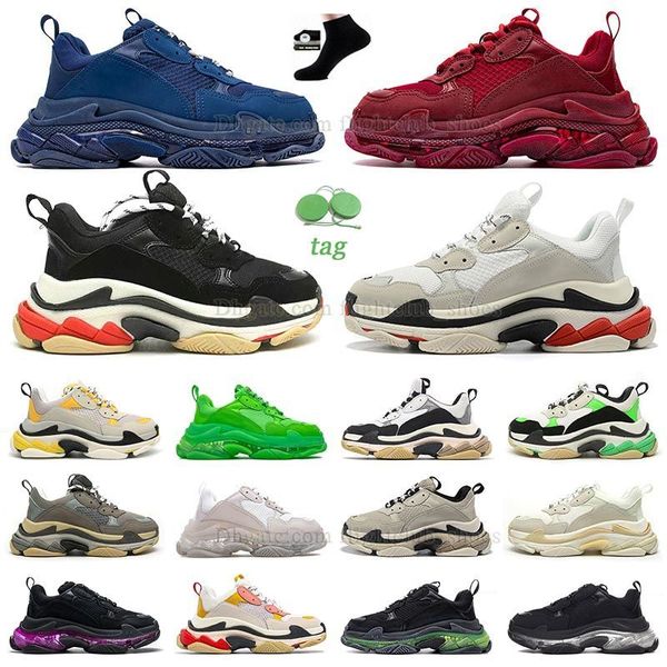 Triple S Zapatilla de deporte blanca Zapatos casuales Triple Negro Burbuja Plataforma inferior Hombre Mujer Negro Gris Vino Rojo Rosa Azul Neón Verde Marrón Rosa Diseñador deportivo Entrenador al aire libre