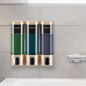 Triple Soap Dispenser Wall Mount Shampoo Dispensers Detergent Shower Gel Bottle Gold 300ml Plastic Bathroom Accessories For Home 211206
