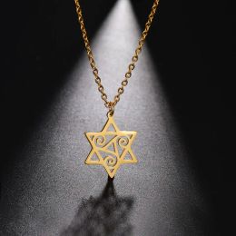 Triple Spiraal Triskelion Hexagram Ketting voor Vrouwen Mannen 14k Geel Gouden Hanger Davidster Joodse Sieraden Kraag