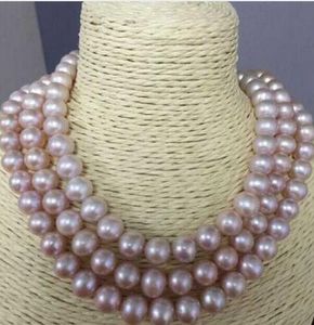 Triple Strands 9-10mm South Sea Round Lavender Pearl Necklace 18