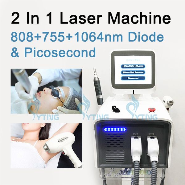 Triple longueur d'onde 808nm Diode Laser 2 en 1 Picoseconde Laser Tatouage Pigment Traitement Épilation Épilation Rajeunissement de la peau Machine