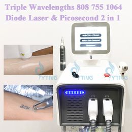 Laser à diode triple longueurs d'onde 2 en 1 Pico Second cheveux Détatouage Pigmentation Enlèvement des taches de rousseur Rajeunissement de la peau 755 808 1064nm