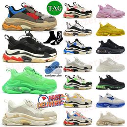 tripler hommes baskets décontractées marque de luxe Paris 17FW baskets OG original designer néon vert blanc bleu jaune semelle transparente triple s semelle extérieure 3 couches mocassins pour femmes