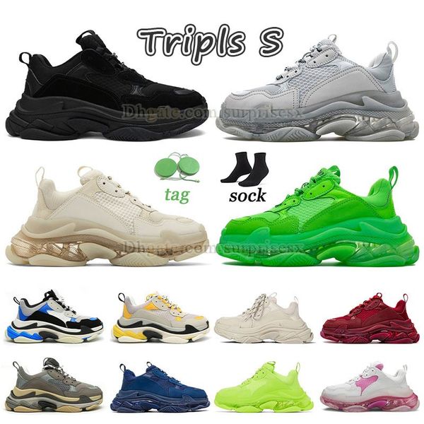 Triples Triple Black S Chaussures de course Hommes Cool Gris Femmes Vintage Beige Grass Green Og Neon Light Smoke Grey Orange Sail Pink Clear Sole Designer Trainer Baskets