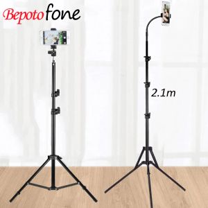 Trépieds 1.2 / 1.6 / 2.1m Portable Aluminium Phone DSL Camera Tripod Stand Mount Nigital Camera Trépied Support anneau LED Light pour iPhone