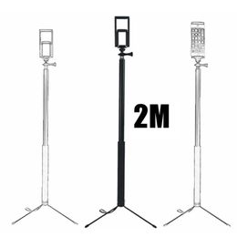 Statieven 2 m verlengd handvat Stretch Selfie Stick + grote statiefbeugel + telefoonfixclip voor GoPro 10 9 8 7 DJI Action2 Insta360 ONE RS R X2