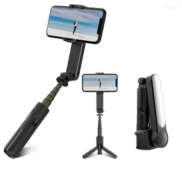 Trépieds 4 en 1 sans fil Bluetooth Selfie Stick trépied poignée de poche stabilisateur de cardan Steadicam extensible avec lumière à distance Loga22
