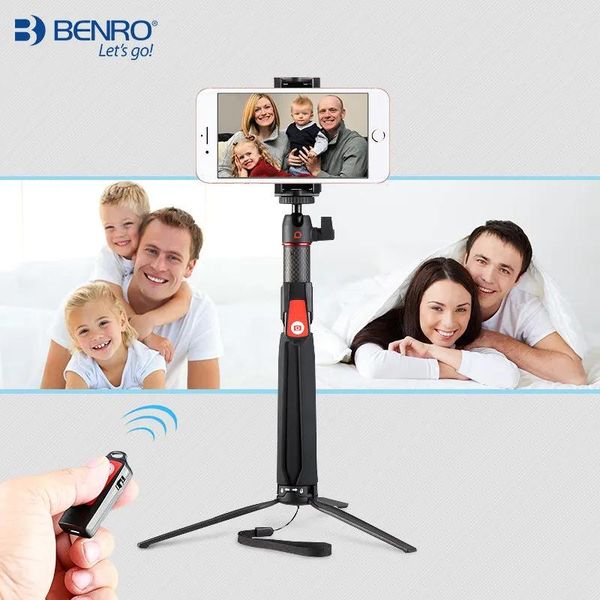 Trípodes Benro Sc1 Inalámbrico Bluetooth Fibra de Carbono Flexible Selfie Stick Trípode de Mesa para Iphone X Cámara de Acción Gopro Sumsang Pk Smooth4