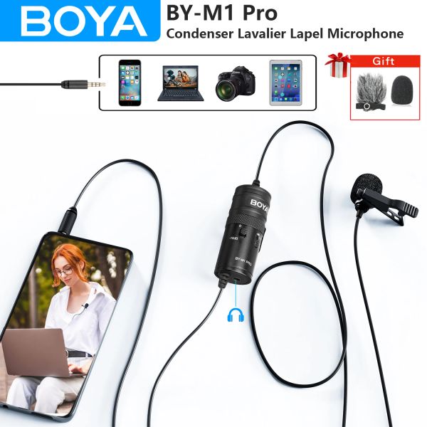 Trípodes boya bym1 pro lavalier solapa micrófono para iPhone Android DSLR Cámaras PC portátiles portátiles vlog transmisión de grabación de youtube micrófono