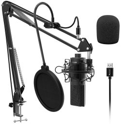 Trípodos Micrófono de condensador de PC Fifine USB con montaje de choque de brazo de micrófono de escritorio ajustable para voces de grabación de estudio Voice, vlog, audio