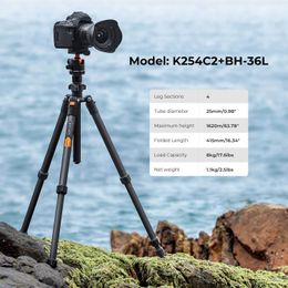 Trépieds K F Concept trépied d'appareil photo en Fiber de carbone de 63.78 pouces pour trépied de voyage Portable DSLR avec tête sphérique panoramique à 360 degrés à dégagement rapide240115