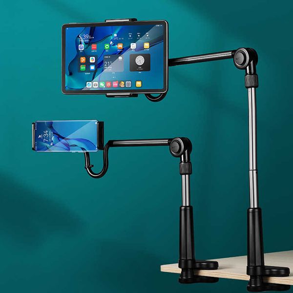 Trípodes Soporte de mesa de brazo largo Soporte de aluminio para tableta perezosa Soporte universal para teléfono de escritorio Soporte de cabecera para iPhone iPad Samaung J230427