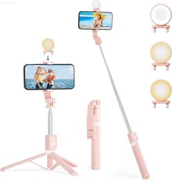 Trépieds LOSODONA Perche à selfie de 44 pouces avec lumière Bluetooth perche à selfie sans fil extensible mise à niveau portable légère compatible avec iPhone 14 13 12 Pr L230912