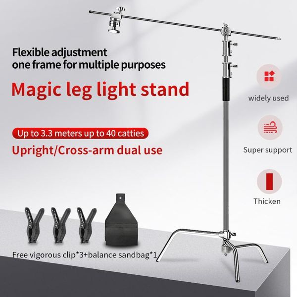 Trípodes Magic Leg Lamp Stand C-Frame 3,3 metros de espesor Acero inoxidable Película profesional y equipo de iluminación de televisión desmontable