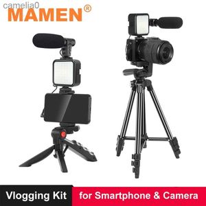 Tripods MAMEN Phone DSLR Camera Vlog Tripod Vlogging Kit with Remote Control Microphone LED Light for Smartphone Interview Live YouTubeL231109