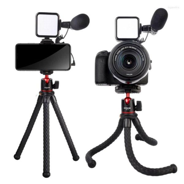 Trépieds Octopus trépied flexible pour téléphone SLR DSLR caméra étendre 1/4 ''vis avec rotule chaussure froide micro LED lumière vidéo