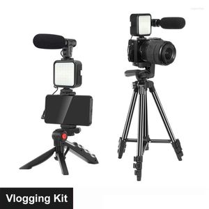 Statief Telefoon DSLR Camera VLOG Tripod Vlogging Kit voor afstandsbediening Microfoon LED -lichthouder Interview Live YouTube Loga22