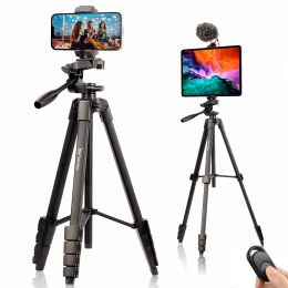 Trépieds Téléphone Tripod 167cm Professional Video Recording Camera Photography Stand avec sac de transport distant pour iPad Pro 12.9 "Tablette webcam