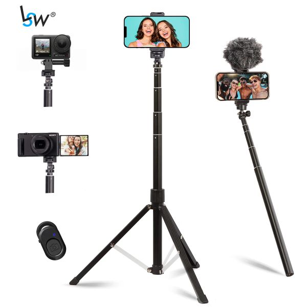 Trépieds Téléphone Trépied Selfies Stick 163 cm avec support de téléphone Mont Remote sans fil pour iPhone Vlogging Makeup Video Recording Photography