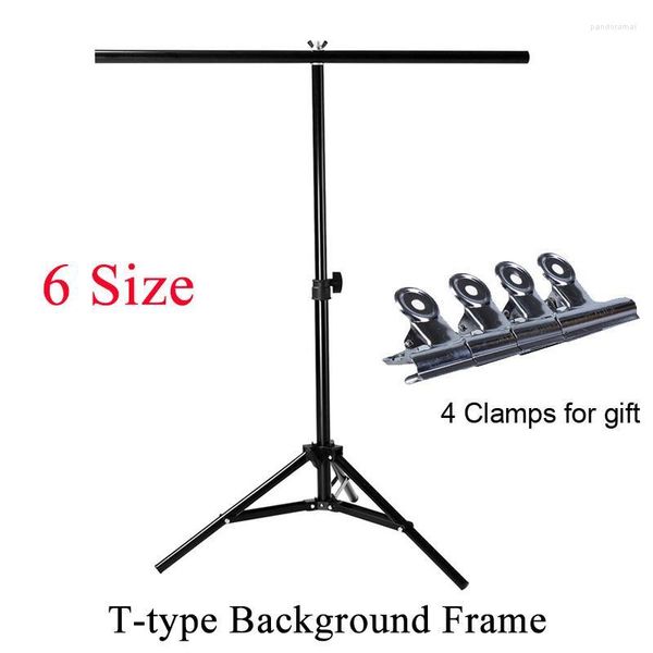 Trípodes Po Studio Fondo portátil en forma de T Soporte de fondo Pografía Sistema de soporte ajustable Trípode con 4 abrazaderas Trípodes