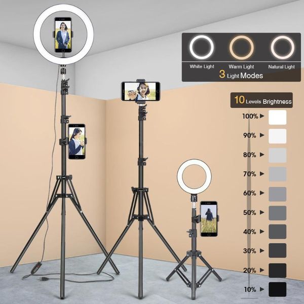 Trípodes Pography trípode para teléfono móvil con lámpara de anillo Camara Selfie soporte de luz Youtube maquillaje Video Live Po Studio