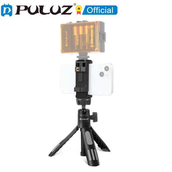 Trípodes Puluz Mini Selfie Stand Aluminio Aluminio Alejo ABS de goma trípode con abrazadera de teléfono para Cámaras de teléfonos inteligentes para iPhone 15 14 13 12 11