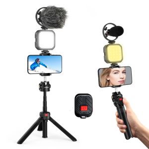 Tripods Smartphone VLOG -kit verlengt Tripod Selfie Stick Tripod met microfoon Video Light Phone Holder voor YouTube Tik Tok Live Shooting