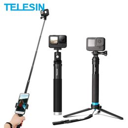 Trépieds Telesin 6 en 1 extensible en alliage d'aluminium selfie bâton 360 rotation + support de téléphone amovible pour Gopro Insta360 Sjcam