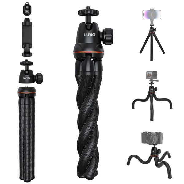 Trépieds Uurig Octopus Trépied flexible pour téléphone SLR DSLR GOPRO Trépied Trépied Extend 1/4 '' Vis avec Coldheshoe Téléphone Clip Remote