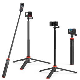 Trípodes uurig selfie stick trípode para gopro 12 11 insta360 cámaras de acción trípode selfie stick empuñaduras de mano varilla gopro accesorios