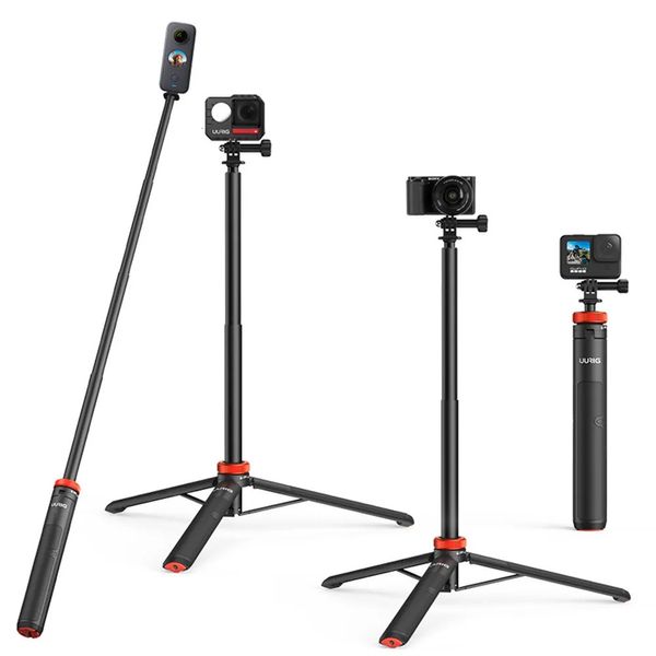 Trípodes UURIG Selfie Stick Trípode para GoPro 12 11 Insta360 Cámara de acción Empuñaduras de mano Accesorios de varilla de extensión 231018