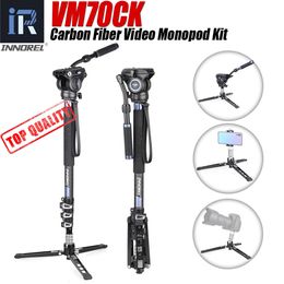 Trípodes VM70CK 10 capas de fibra de carbono Video Monopod Kit profesional cabeza fluida trípode soporte para cámara DSLR videocámara telescópica 230731