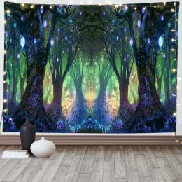 Trippy Enchanted Forest Tapestry Wisteria Tree Tapasts Fairy Tale Tree of Life Tapestry Wisteria Flower Tassel Wall Tapestry