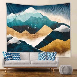 Trippy Paysage Mur Tapis Abstrait Japon Arbre Montagne Mandala Coucher De Soleil Hippie Boho Décor À La Maison Chambre Décoration J220804