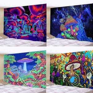 Trippy champignon tapisserie Hippie coloré Art tenture murale tapis décoration de la maison accessoires sorcellerie fournitures J220804